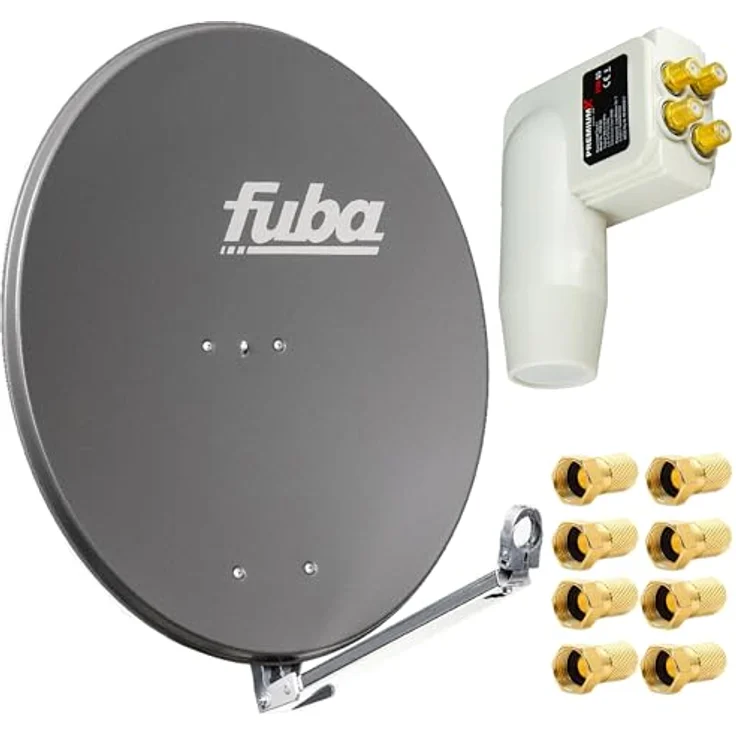 Fuba DAL 800 A Satellitenantenne 80cm Alu Anthrazit, mit PremiumX Quad LNB und 8x F-Stecker für bis zu 4 Teilnehmer – Bild 1