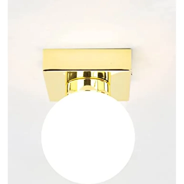 Licht-Erlebnisse Deckenleuchte Bad Kugel Metall Glas in gold 1x G9 wechselbar Badezimmer Flur Innen Deckenlampe zeitlos Beleuchtung kompakt