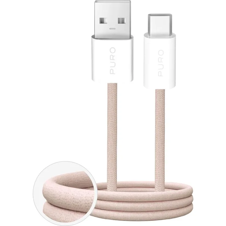 PURO Puro Fabrik 2.0 USB-C-Kabel 1,5 m Beige, 10 W, langlebiges TPE-Gewebe, kompatibel mit iPhone 16, iPad und MacBook