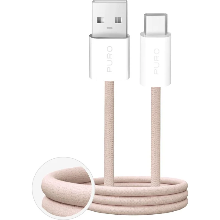 PURO Puro Fabrik 2.0 USB-C-Kabel 1,5 m Beige, 10 W, langlebiges TPE-Gewebe, kompatibel mit iPhone 16, iPad und MacBook