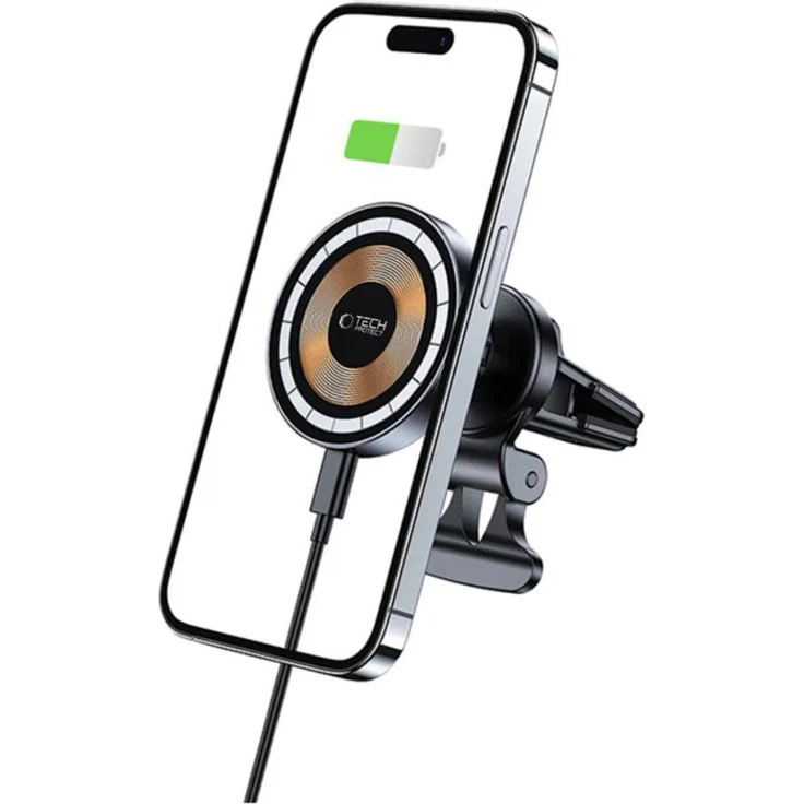 Tech-Protect MM15W-V5 Magnetische MagSafe Kfz-Halterung mit 15W kabellosem Ladegerät, Schwarz