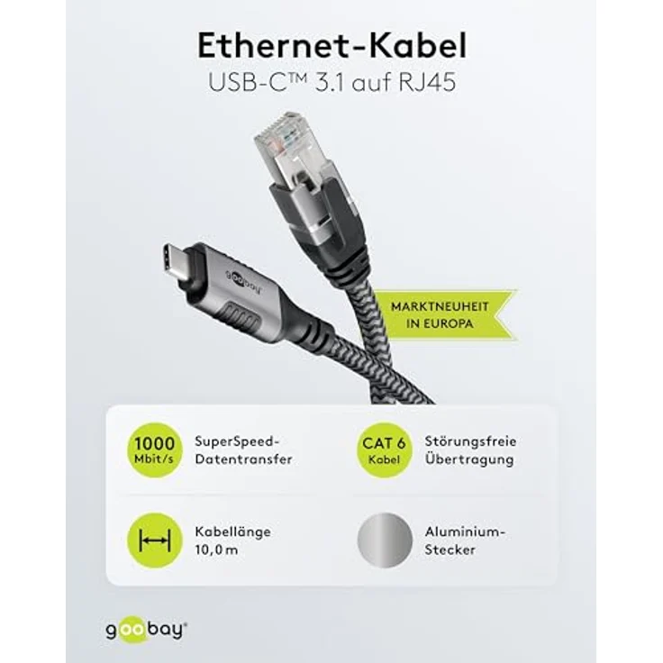 Goobay 70754 USB-C auf RJ45 Ethernet CAT 6 Kabel für stabile kabelgebundene Internetverbindung mit Router/Modem/Netzwerk Switch/Ersetzt USB auf RJ45 Adapter / 1 Gbit/s / 10 Meter – Bild 5