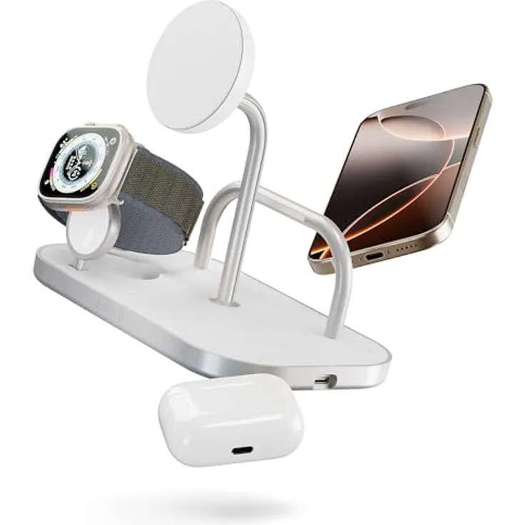 ZENS 4in1 Qi2 Kabelloses Ladegerät, 15 Watt für iPhone, Apple Watch und AirPods, mit 60W USB-C Port und Netzteil inklusive
