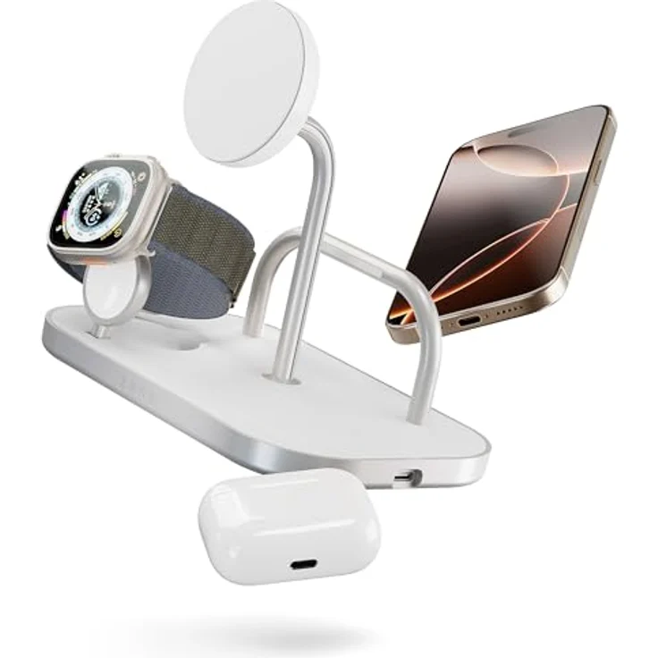 ZENS 4in1 Qi2 Kabelloses Ladegerät, 15 Watt für iPhone, Apple Watch und AirPods, mit 60W USB-C Port und Netzteil inklusive – Bild 1