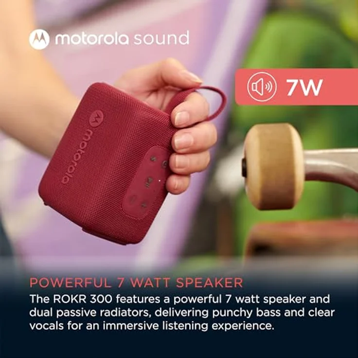 Motorola Sound ROKR 300, tragbarer Bluetooth 5.3-Lautsprecher, 7 W, IP67 wasser- und staubbeständig, 12 Stunden Akkulaufzeit, Rot – Bild 3