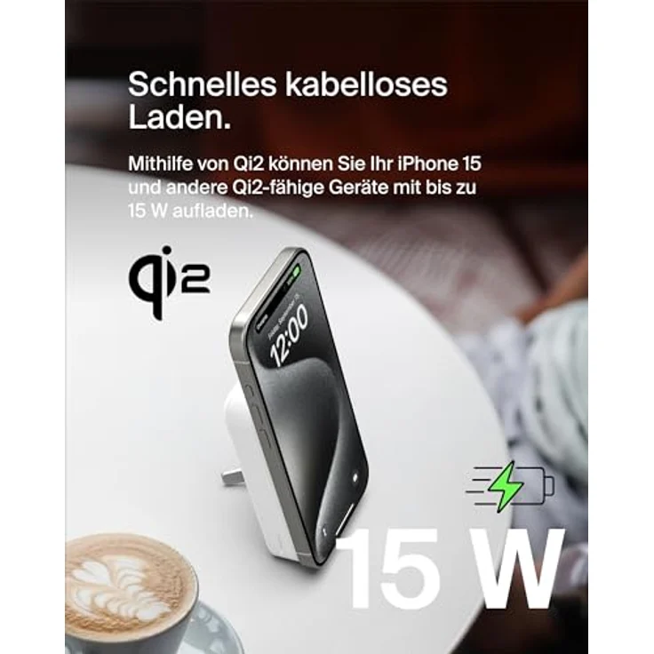 Belkin BoostCharge Pro kabellose Powerbank 10.000 mAh mit Qi2, MagSafe-kompatibles tragbares Ladegerät – für iPhone 15, 15 Plus, 15 Pro, 15 Pro Max, iPhone 14 usw. – Weiß – Bild 2