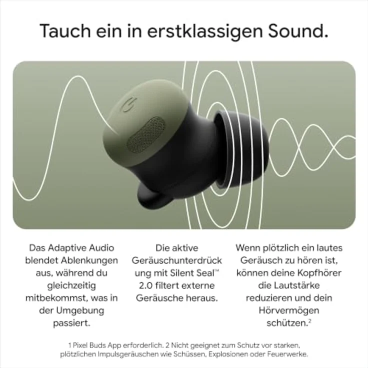 Google Pixel Buds Pro 2, In-Ear Kopfhörer mit Active Noise Cancelling, dunkelgrün – Bild 5
