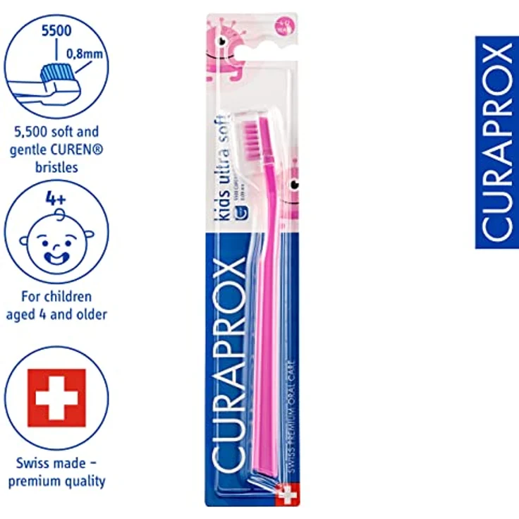 CURAPROX CS Kids Zahnbürste - Handzahnbürste für Kinder mit 5500 Ultra Soft CUREN Borsten und kleinem Bürstenkopf - Pink – Bild 2