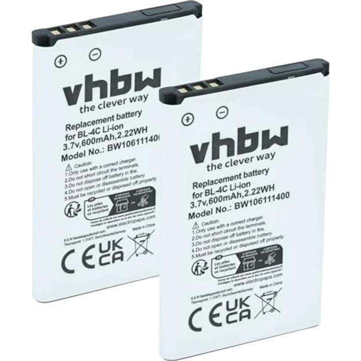 vhbw 2X Akku kompatibel mit Nokia 108 Dual SIM, Hochleistungsakku 600 mAh, Lithium-Ion, wiederaufladbar – Bild 1