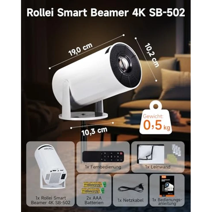 Rollei Smart Beamer 4K SB-502, Beamer mit 170 ANSI-Lumen und 1000:1 Kontrastverhältnis – Bild 10