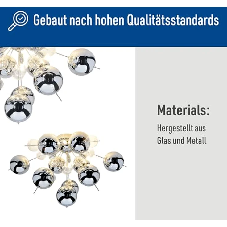 Näve Leuchten - Deckenleuchte Explosion aus Metall und Glas - G9 Fassungen - dimmbar - Chrome, 57 cm – Bild 4