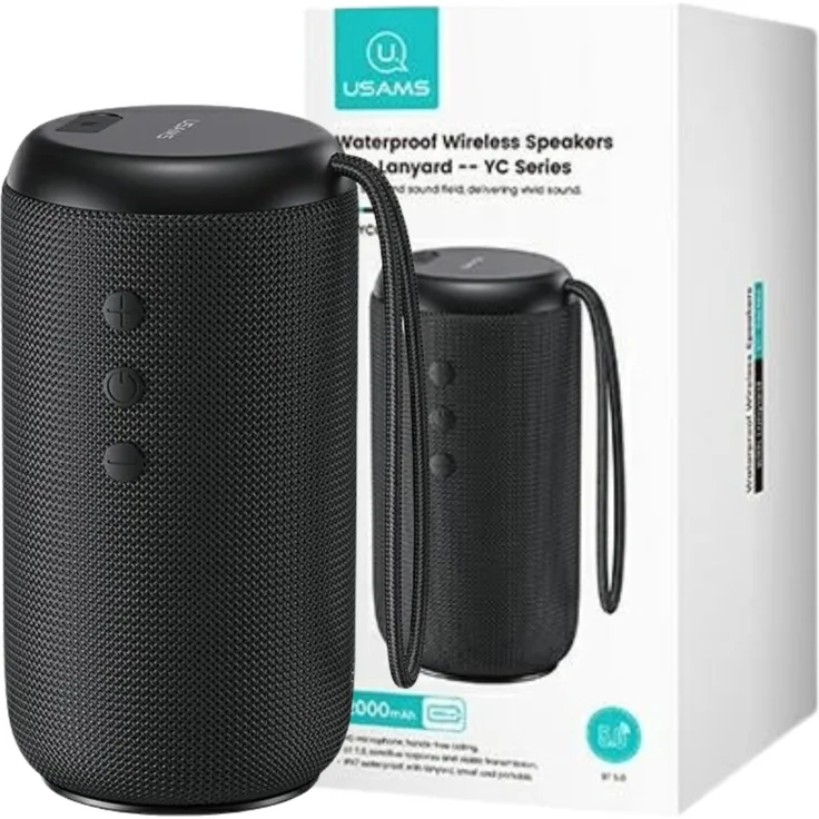 USAMS US-YC011 Bluetooth 5.0 Lautsprecher, 10W wasserdicht mit Lanyard, Schwarz