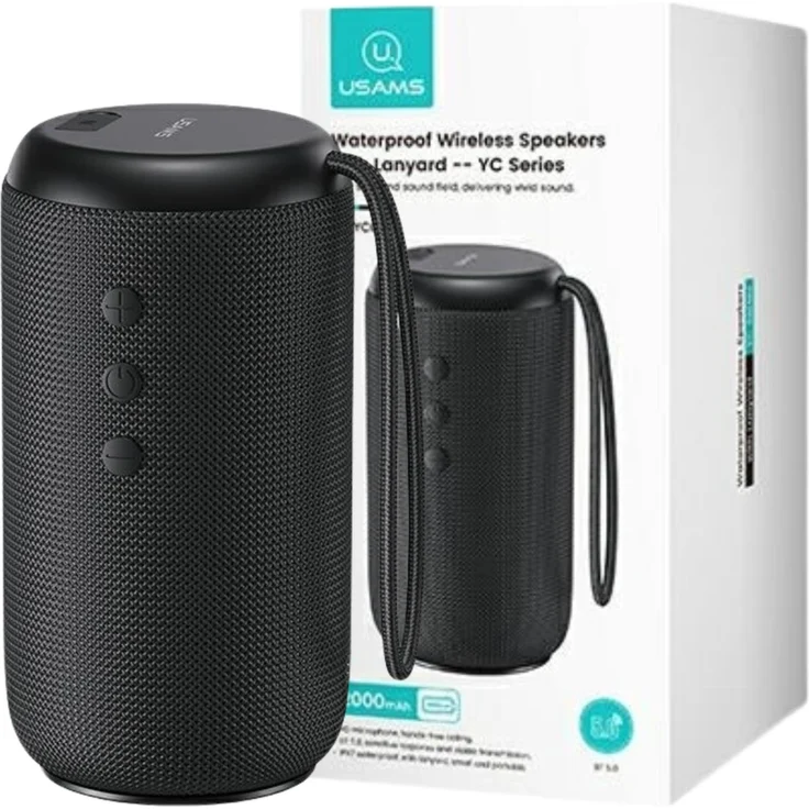 USAMS US-YC011 Bluetooth 5.0 Lautsprecher, 10W wasserdicht mit Lanyard, Schwarz