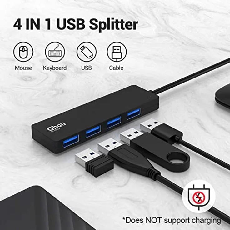USB 3.0 Hub, 4 in 1 Ultra Slim Daten USB A Adapter mit 4 USB 3.0 Ports für MacBook Pro/Air, Surface Go, XPS, Pixelbook und mehr Tpye A Geräten – Bild 2