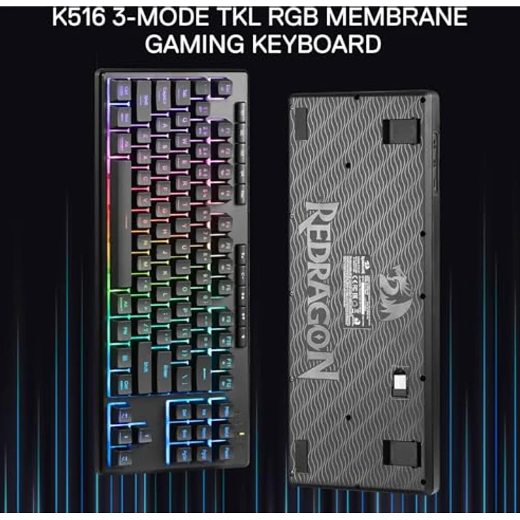 Redragon K516RGB-PRO SHIVA PRO 87, Ergonomische TKL-Tastatur mit dynamischer RGB-Beleuchtung, kabelgebunden und kabellos, Schwarz – Bild 9