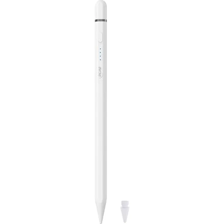 InLine® Stylus, Eingabestift für Apple iPad (2018-2025), Pencil 2nd Generation, hochpräzise, Neigungs- und Handflächenerkennung, Akku, USB-C, weiß – Bild 1