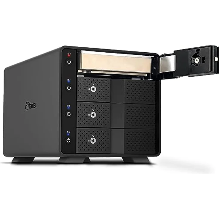 FANTEC MB-X4U31 4fach USB3.2 Gen2 Festplattengehäuse für 4X SATA 3,5/2,5 Zoll SSDs und HDDs, Transferraten bis 10Gbit/sec, kein Werkzeug nötig, 2X USB Kabel. Aluminiumgehäuse schwarz – Bild 1