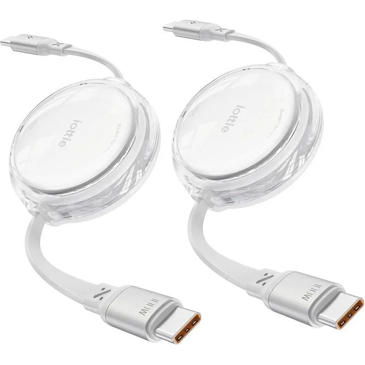 iOttie 100W Retractable USB-C Cable, flexibles 2-Pack mit automatischer Längeneinstellung und 480 Mbps Datenübertragung, weiß