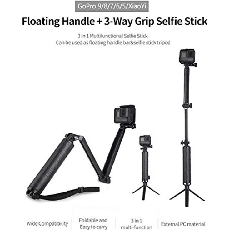 TELESIN Wasserdichter Selfie-Stick für GoPro Hero 9/8/7/6/5 DJI Osmo Action Xiaoyi Action Kamera mit schwimmendem Griff Einbeinstativ und Stativ – Bild 2