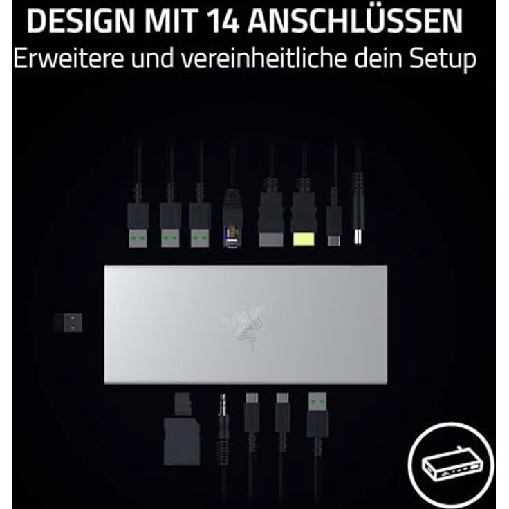 Razer USB 4 Dock - High-Speed-Dock für Gaming und Produktivität - 14-Port - Dual-Display-Unterstützung, Geräteaufladung (3X USB-C, 5X USB-A, HDMI, Gigabit Ethernet, 3.5mm Audio) Mercury – Bild 3