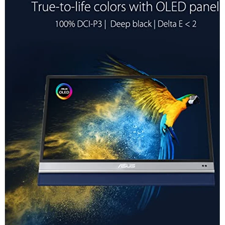 ASUS ZenScreen OLED MQ16AH | 15,6 Zoll tragbarer USB Monitor | 100% DCI-P3, Full HD 1920x1080, 16:9, 1ms, HDR 10 | 650g leicht, Typ-C USB, Mini HDMI, Autorotation, Smartcase, Stativ Sockel, glänzend – Bild 2