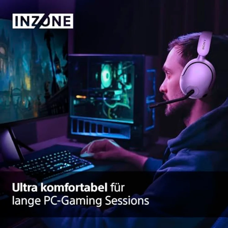 Sony INZONE H5 - Wireless Gaming Headset, 360 Spatial Sound für Gaming, komfortabler Sitz, 28 Std. Akkulaufzeit, geringe Latenz, Mikrofon mit AI, PC & PS5 kompatibel - Weiß – Bild 3