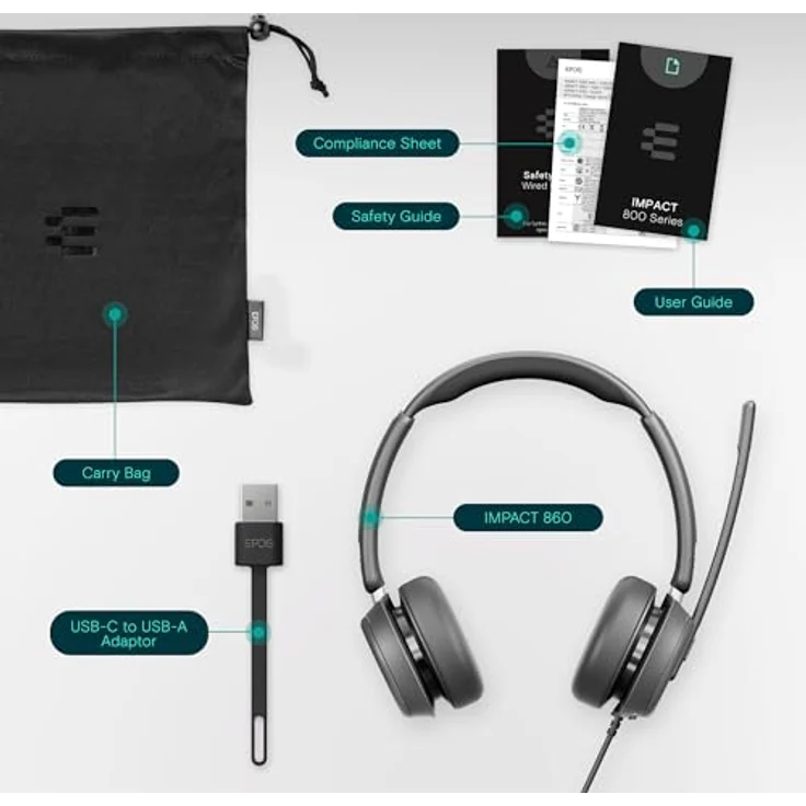 EPOS IMPACT 860 - Hochleistungsfähiges beidseitiges Headset für gesteigerte Produktivität im offenen Büro, hervorragende Klangqualität, USB-C-Konnektivität – Bild 5