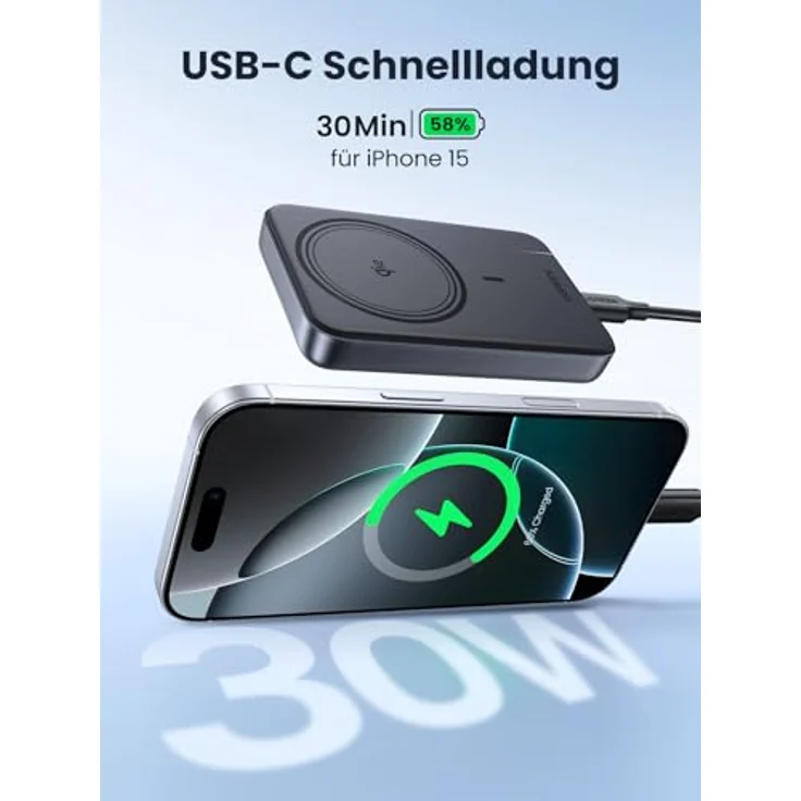UGREEN Nexode Wireless Powerbank 10000mAh magnetische Power Bank mit Qi2-zertifiziert, 15W kabellose & 30W USB-C-Kabel Schnellladung Magsafe kompatibel mit iPhone 16 Pro Max/16 Pro/16/15/14, Schwarz – Bild 4