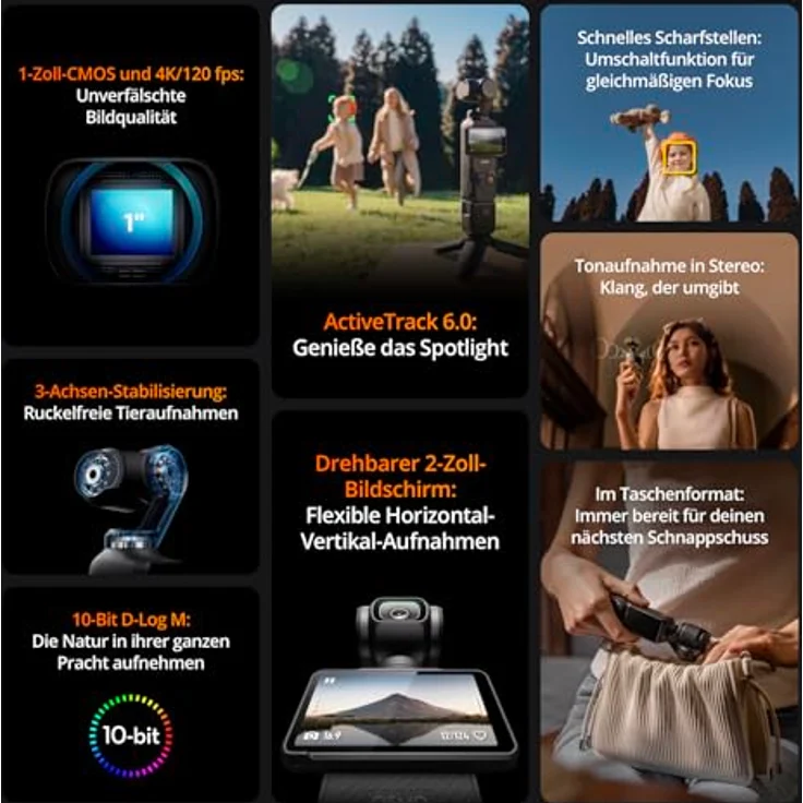 DJI Osmo Pocket 3 Kreativ Combo, Vlogging-Kamera mit 1-Zoll-CMOS und 4K/120 fps Video, 3-Achsen-Stabilisierung, schnelles Scharfstellen, inkl. Mikrofon für klaren Ton, kleine Kamera für Fotografie – Bild 5