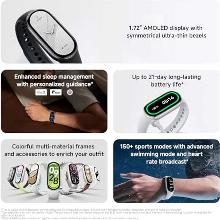 XIAOMI Smartband 10, Fitness Tracker mit AMOLED Display, 4,37 cm, 21 Tage Akkulaufzeit, Glasier Silver – Bild 3