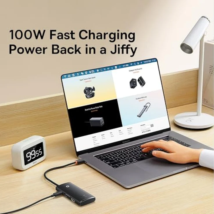 Baseus Amblight Powerbank 30000mAh 65W PD3.0 QC3.0 4X USB / 1x Type C + Kabel weiß (PPLG-A02), WKQX050101 – Bild 5