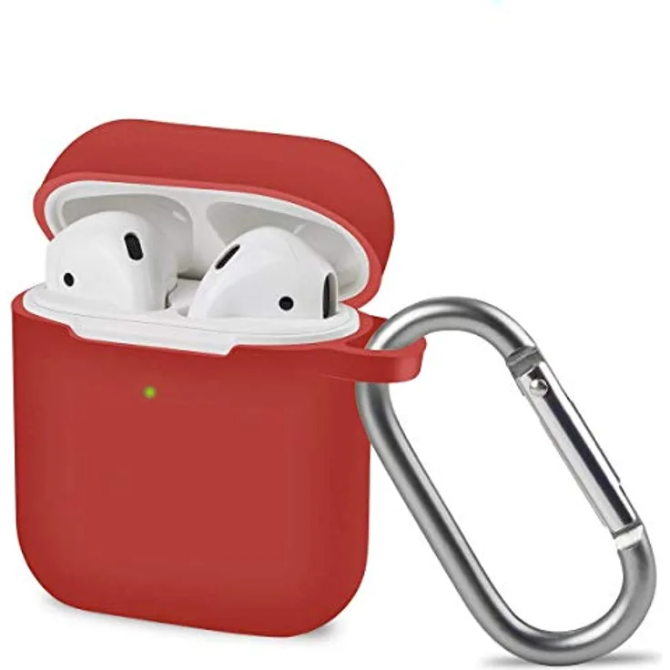 AVANA Schutzhülle Kompatibel mit Apple AirPods 1 & 2 Hülle (Front-LED Sichtbar) Silikon Cover [Unterstützt kabelloses Laden] Slim Fit Case mit Karabiner - Rot