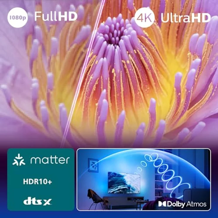 Philips Ambilight 50PUS8500, 50 Zoll 4K LED Smart TV mit Pixel Precise Ultra HD, Titan OS, Dolby Vision und Dolby Atmos Sound – Bild 4