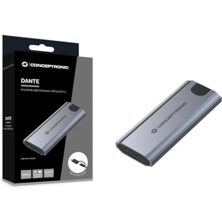 Conceptronic DANTE05G M.2 NVMe SSD-Gehäuse, USB 3.2 Gen 2, Aluminium, unterstützt SSD-Größen 22x30 mm bis 22x80 mm – Bild 2