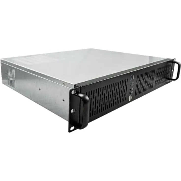 UNYKAch 2U 19″ UK 2129 Rack-Gehäuse, Schwarz-Silber, micro ATX, 4x 3,5" Festplattenslots, 3x 80mm Lüfter