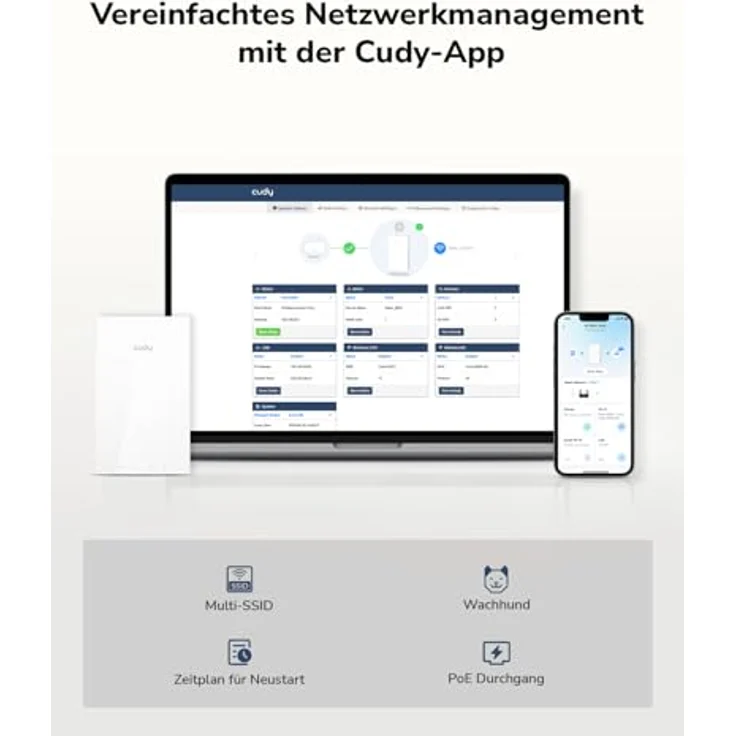 Cudy AP1300, In-Wall Wireless Gigabit Access Point, AC1200, PoE, MU-MIMO, App- und Websteuerung, 4 Gigabit-Ethernet-Ports – Bild 5