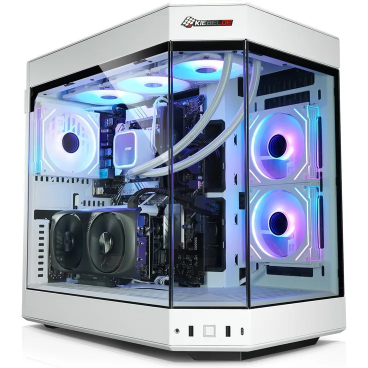 Kiebel Poseidon IX, Desktop-PC mit AMD Ryzen 7 9800X3D, 32 GB RAM, GeForce RTX 5080, 3-seitiges Glasdesign, Weiss