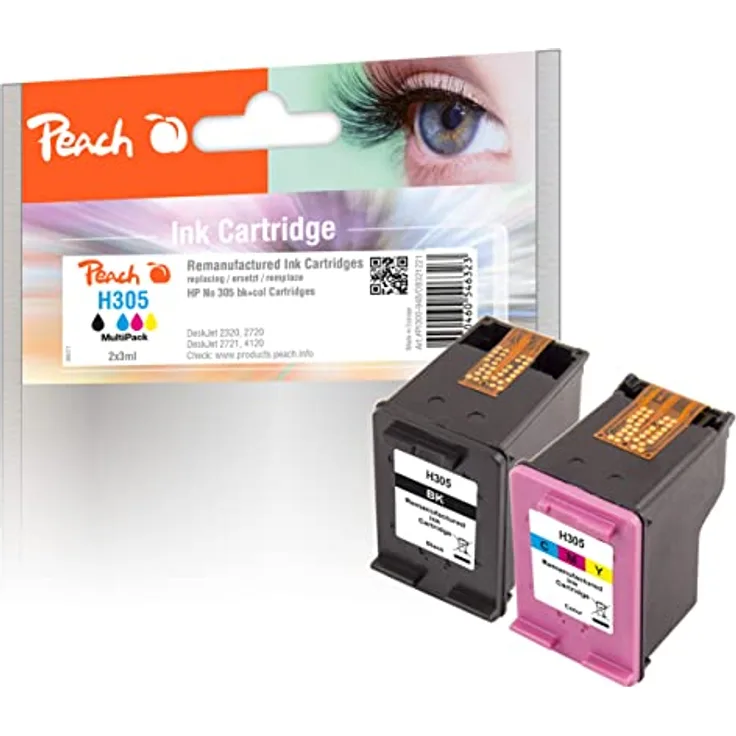 Peach Druckerpatrone HP Nr. 305, 1x Schwarz & 1x Farbe (Magenta, Cyan, Gelb) mit hoher Farbhaltbarkeit und Lichtbeständigkeit