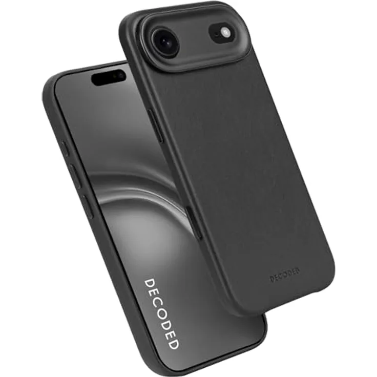 Decoded Lederhülle für iPhone 17 Air, Premium ECCO Leder, MagSafe kompatibel, vollständiger Kameraschutz, metallene Tasten, stoß- und kratzfest, schwarz