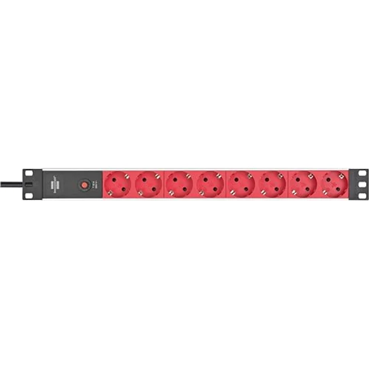 Brennenstuhl Alu-Line 19'' Steckdosenleiste - Steckerleiste 8-fach für Schaltschränke (Mehrfachsteckdose 19 Zoll mit 10A Sicherungsautomat und Kaltgeräte-Stecker, 2m Kabel) silber-rot – Bild 2