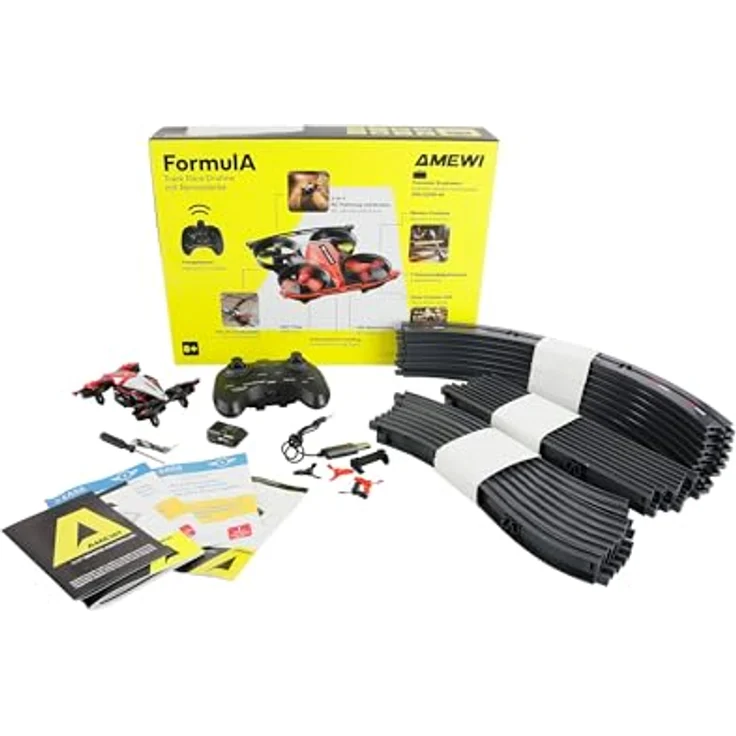 Amewi Formula Track Race Drohne, 2-in-1 RC Drohne mit Rennstrecke, rot, Ready-to-Run, 360-Grad-Stunts, LED-Beleuchtung, bis zu 10 Minuten Betriebszeit – Bild 2