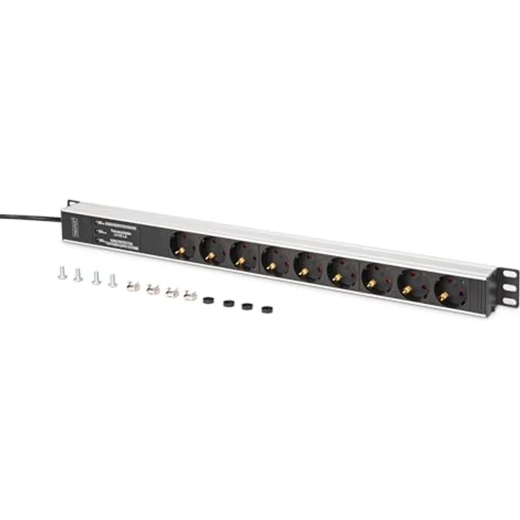 Digitus Rack-Steckdosenleiste, Aluminiumprofil mit Überspannungsschutz, 9 Ausgängen, 3600 Watt, 2 m Schnur – Bild 5