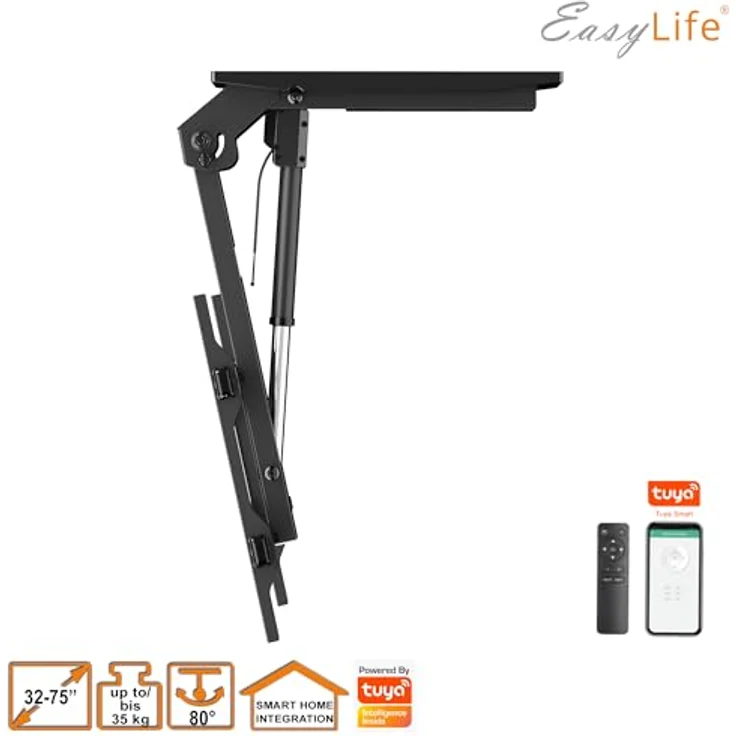 EasyLife EL-DHM-ND75S, TV Deckenhalter V2 elektrisch schwenkbar, Smart Home Integration, für 37 bis 75 Zoll (VESA bis 600x400), Schwarz – Bild 3