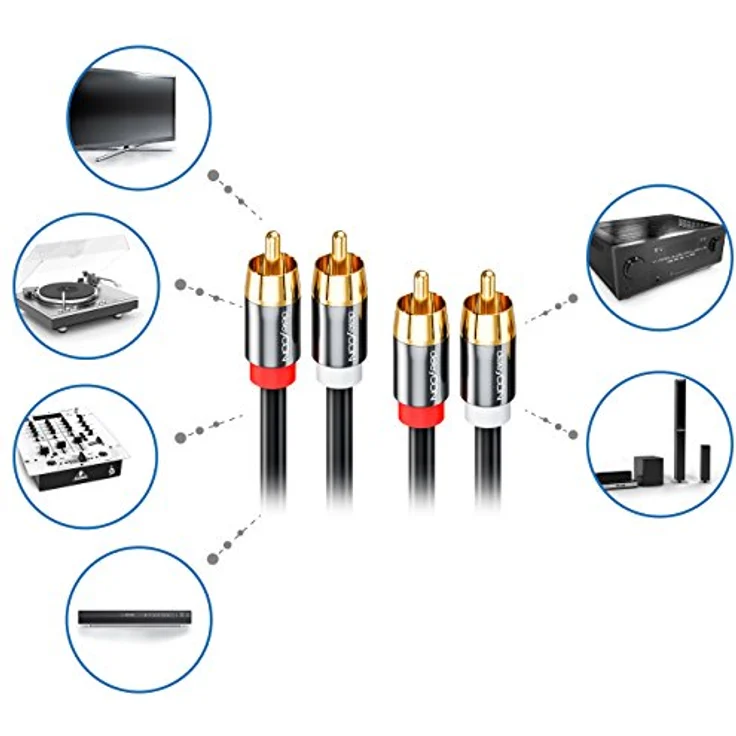 deleyCON 2m Cinch Kabel Stereo Audio Cinch RCA Kabel 2X Cinch Stecker zu 2X Cinch Stecker HiFi-Anlage HiFi-Receiver Heimkino Blu-Ray Player Schwarz – Bild 6