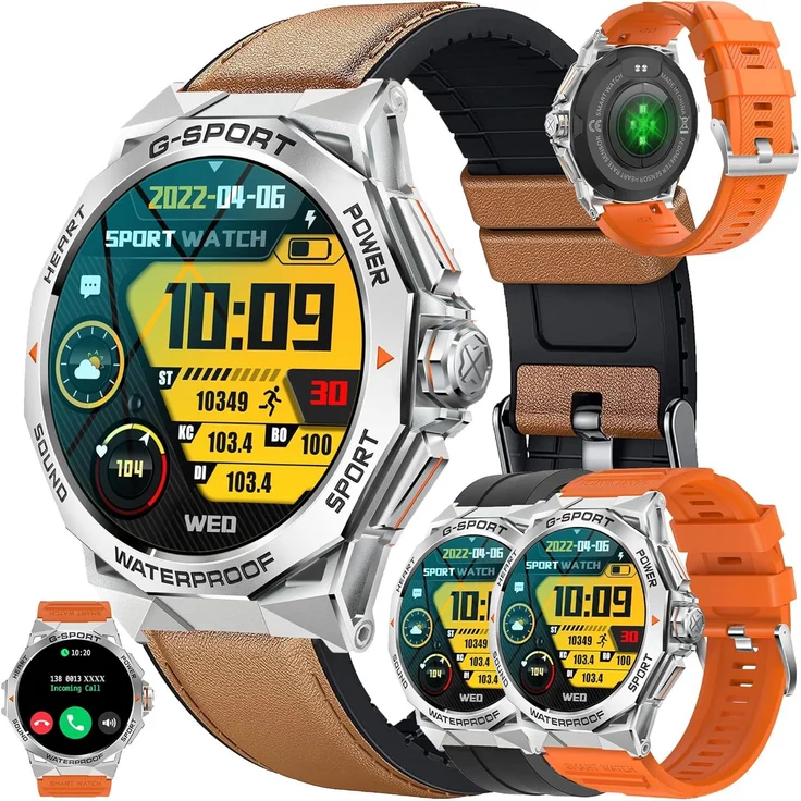 SGDDFIT 1.43 Inch AMOLED Herren Smartwatch, Fitness Uhr mit Telefonfunktion, Bluetooth Anrufen, Herzfrequenz, SpO2, Schrittzähler, 123 Sportmodi, IP68 wasserdicht