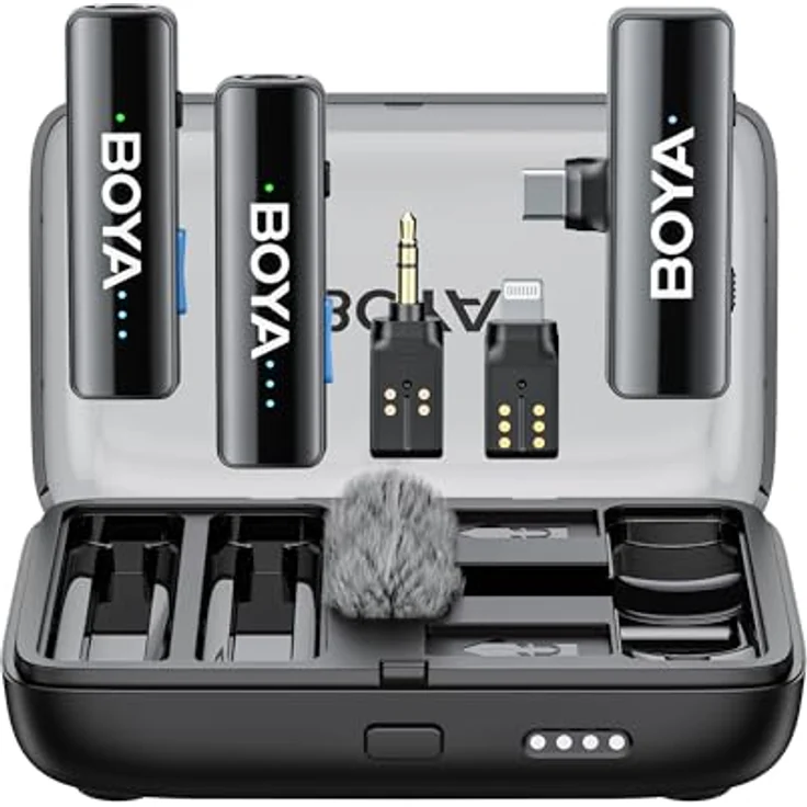Boya Boyalink V2.0, Kabelloses Mikrofonset mit 48 kHz/24 Bit Sound, 300 m Reichweite, 30 Stunden Akkulaufzeit und drei Adaptern – Bild 1