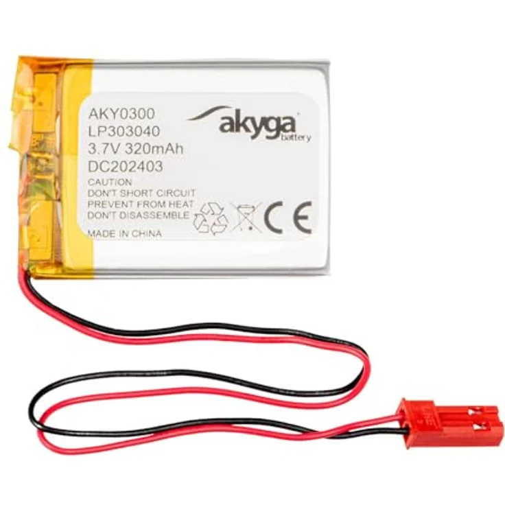 Akyga AKY0300, 3.7V 320mAh Lithium Polymer Akku mit JST 2-Polig Anschluss und PCM-Schutz, ideal für tragbare Geräte – Bild 1