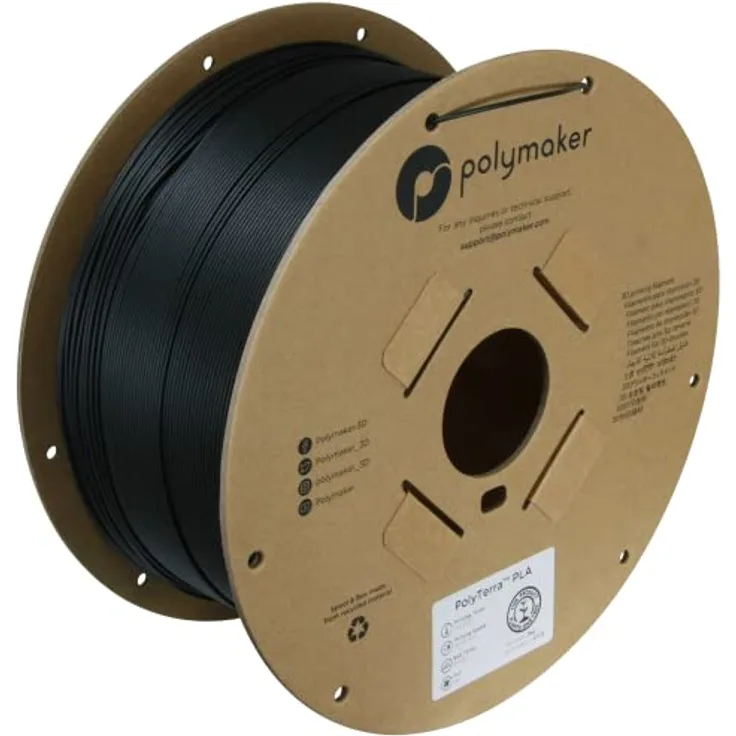 Polymaker PolyTerra PLA Charcoal Black, 3D-Druckfilament aus Biokunststoff, 1.75mm, 3kg, umweltfreundlich