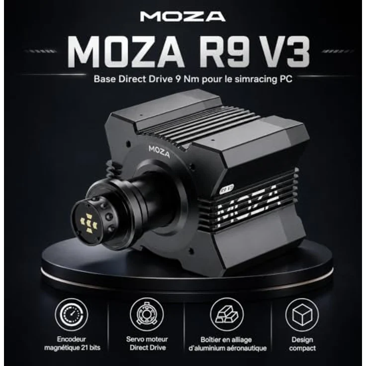 MOZA RACING R9 V3 Direct Drive Wheelbase, 9 Nm Drehmoment, präzises Force Feedback, Aluminiumgehäuse, Schwarz – Bild 3