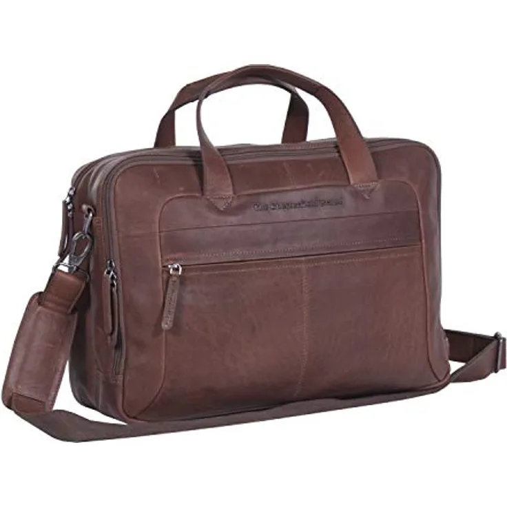The Chesterfield Brand Ryan - Notebooktasche 17" aus braunem Leder, Vintage Design, gepolstertes Laptopfach